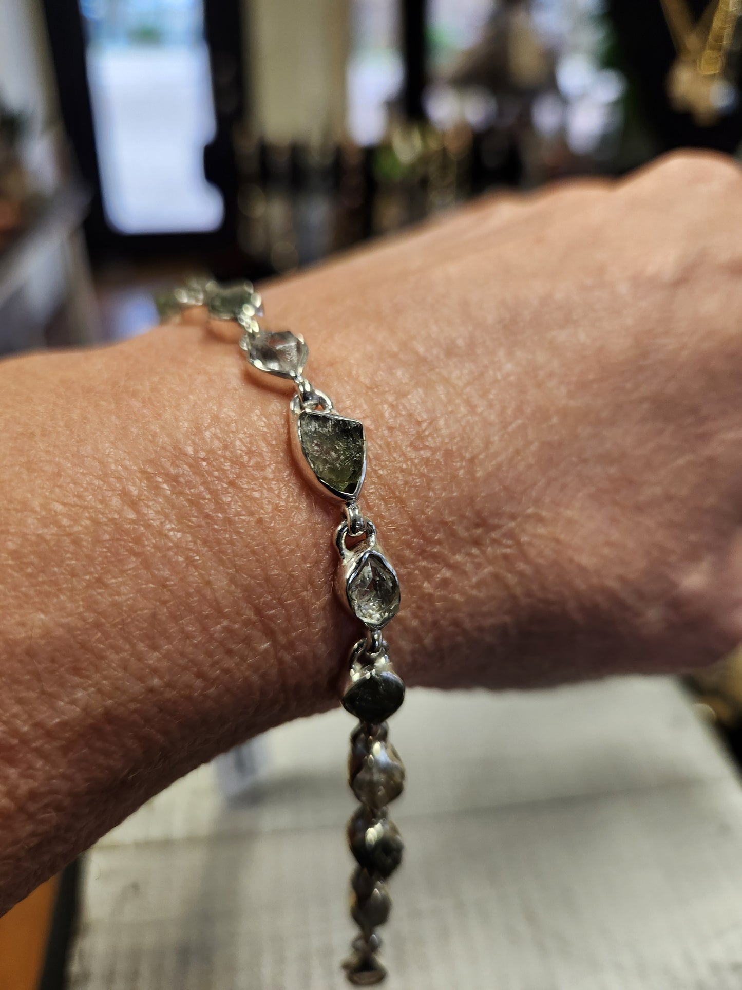 Bracelet - Moldavite & Herkimer Diamond Quartz